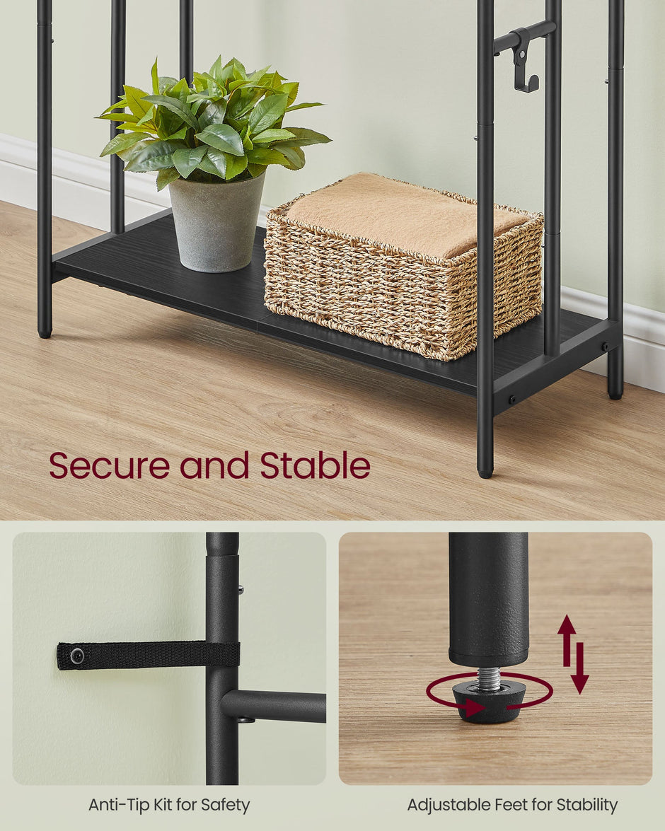 Freestanding Towel Rack – Metal – Ink Black and Ebony Black – 3-Bar with 2 Hooks