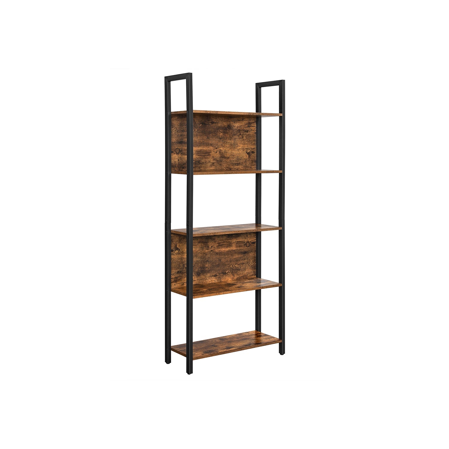5-Tier Bookcase – Steel – Rustic Brown and Black – Stable Structure