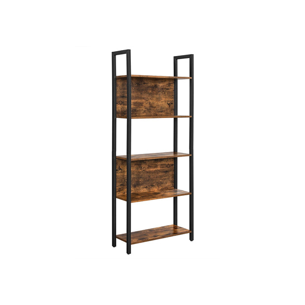 5-Tier Bookcase – Steel – Rustic Brown and Black – Stable Structure