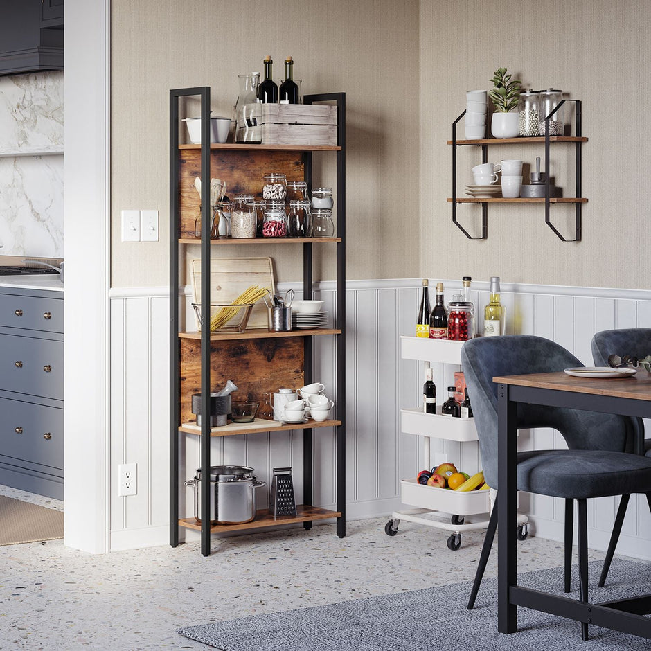 5-Tier Bookcase – Steel – Rustic Brown and Black – Stable Structure