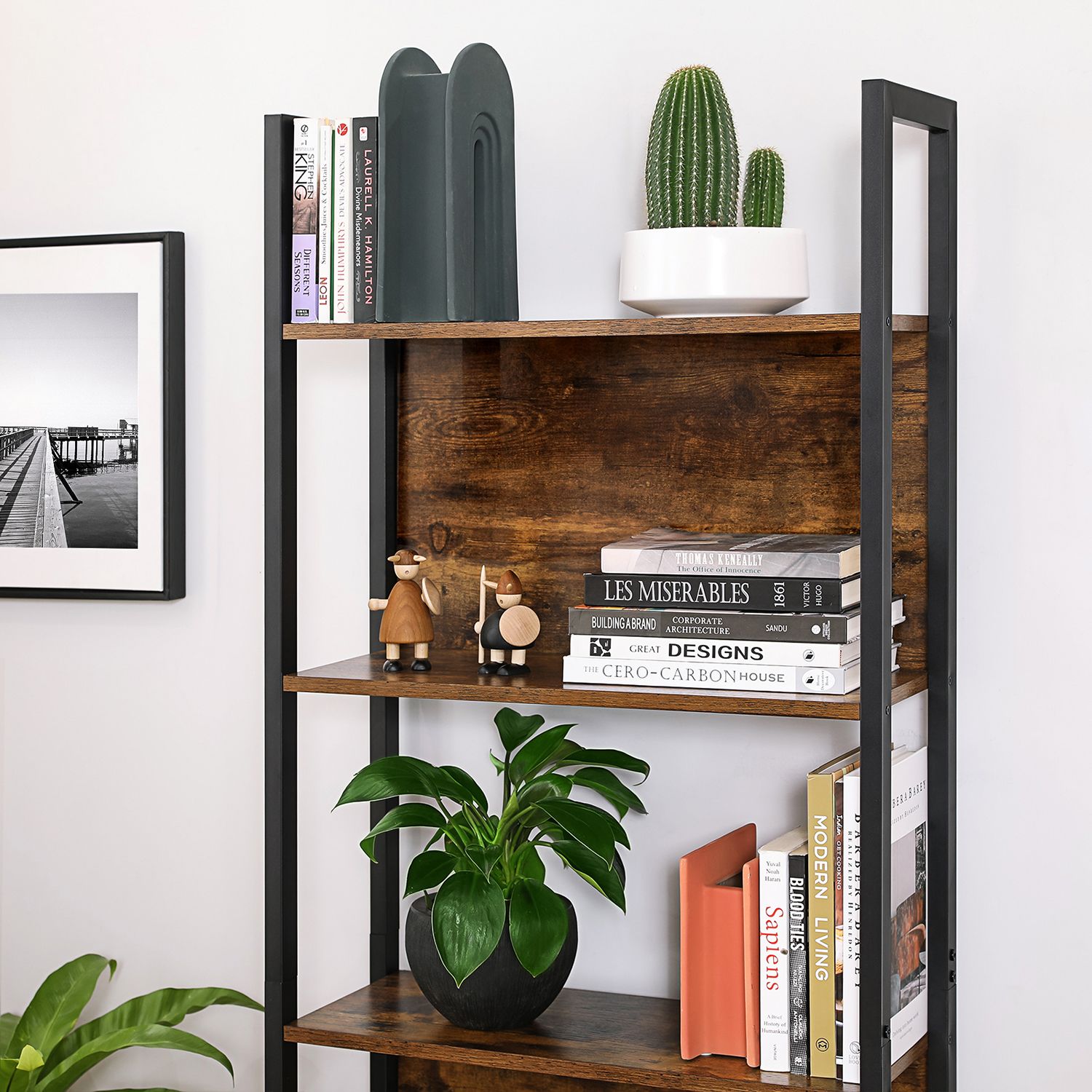 5-Tier Bookcase – Steel – Rustic Brown and Black – Stable Structure