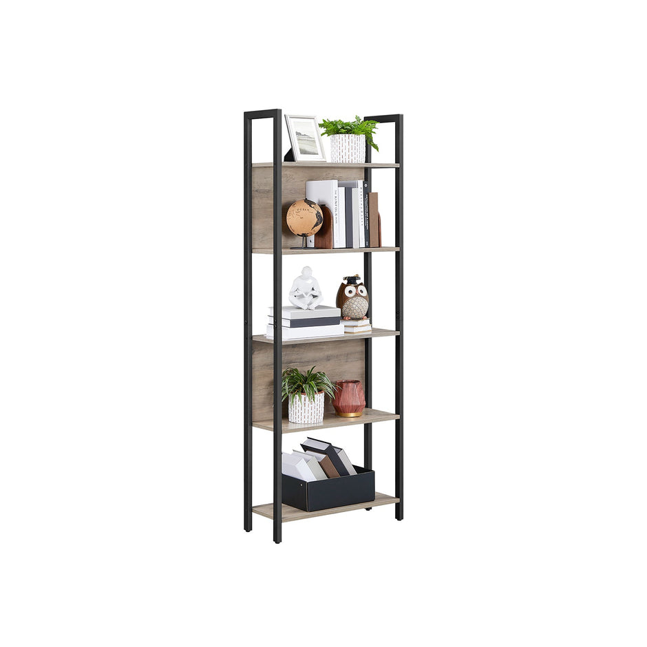 Bookshelf – Steel – Rustic Brown and Black – 5 Shelves, Stable Structure, Industrial Style