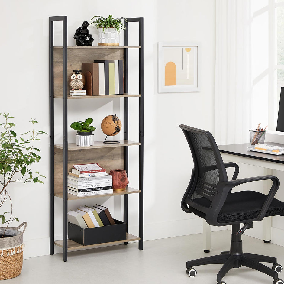 Bookshelf – Steel – Rustic Brown and Black – 5 Shelves, Stable Structure, Industrial Style