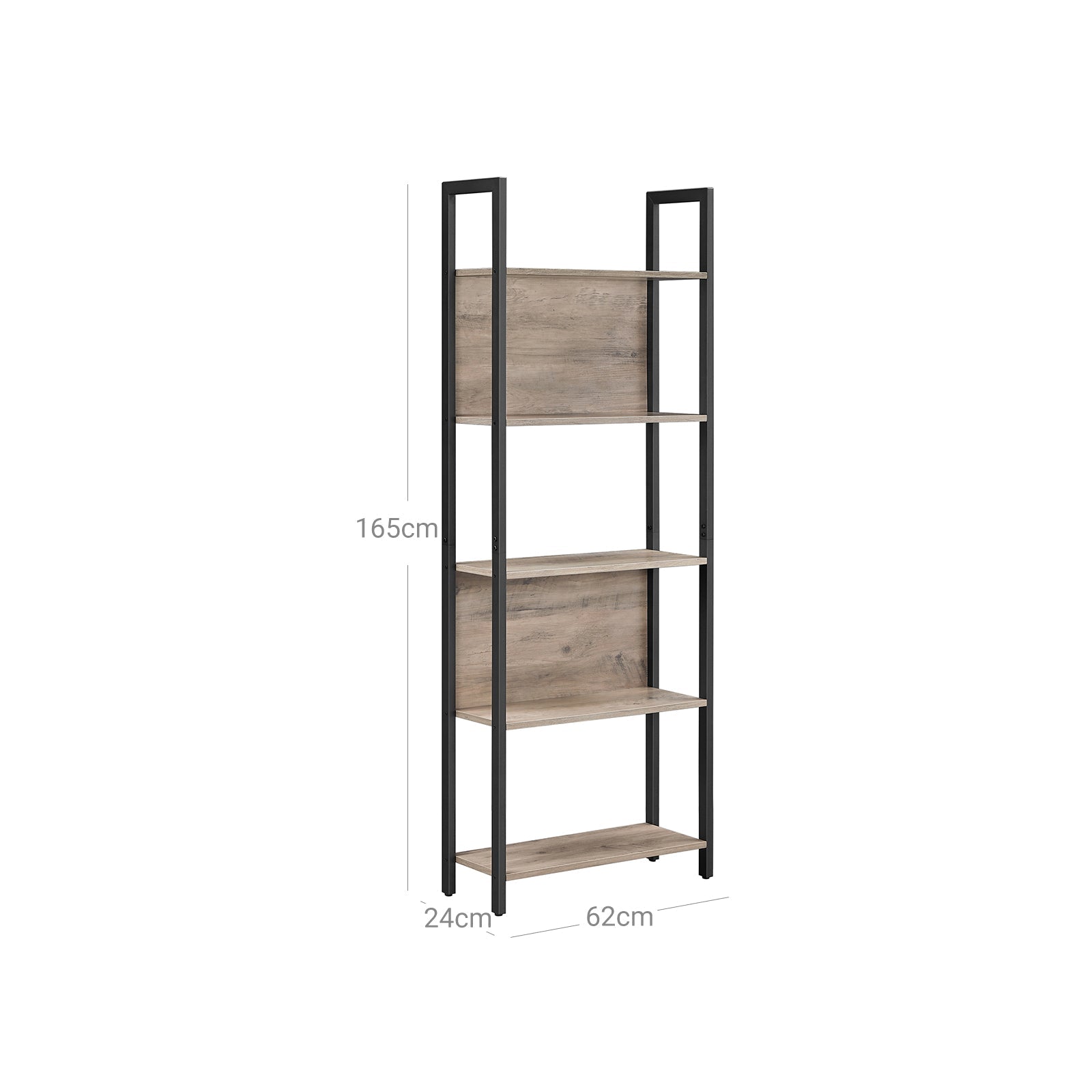 Bookshelf – Steel – Rustic Brown and Black – 5 Shelves, Stable Structure, Industrial Style