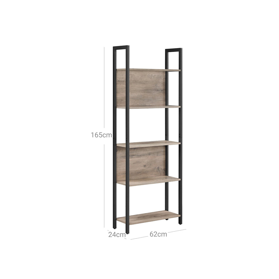 Bookshelf – Steel – Rustic Brown and Black – 5 Shelves, Stable Structure, Industrial Style