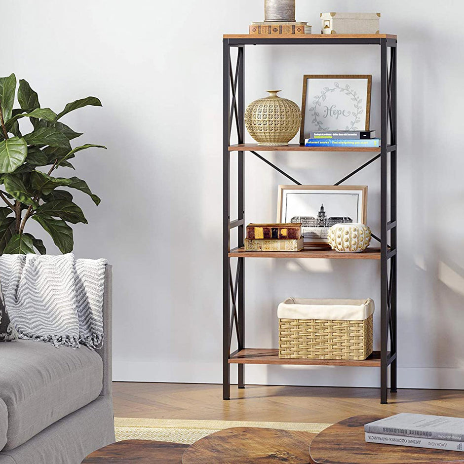Ladder Rack – Steel – Rustic Brown and Black – 4 Open Shelves