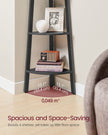 4-Tier Corner Shelf Unit – Engineered Wood – Charcoal Gray and Matte Black – Industrial Design
