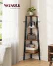 Corner Shelf Rack – Wood – Rustic Brown – 4-Tier Industrial Design