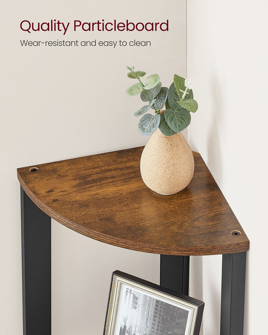 Corner Shelf Rack – Wood – Rustic Brown – 4-Tier Industrial Design