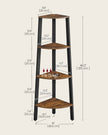 Corner Shelf Rack – Wood – Rustic Brown – 4-Tier Industrial Design