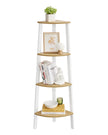 4-Tier Corner Shelf Unit – Natural Oak and Matte White – Industrial Style Organizer for Home and Living Spaces