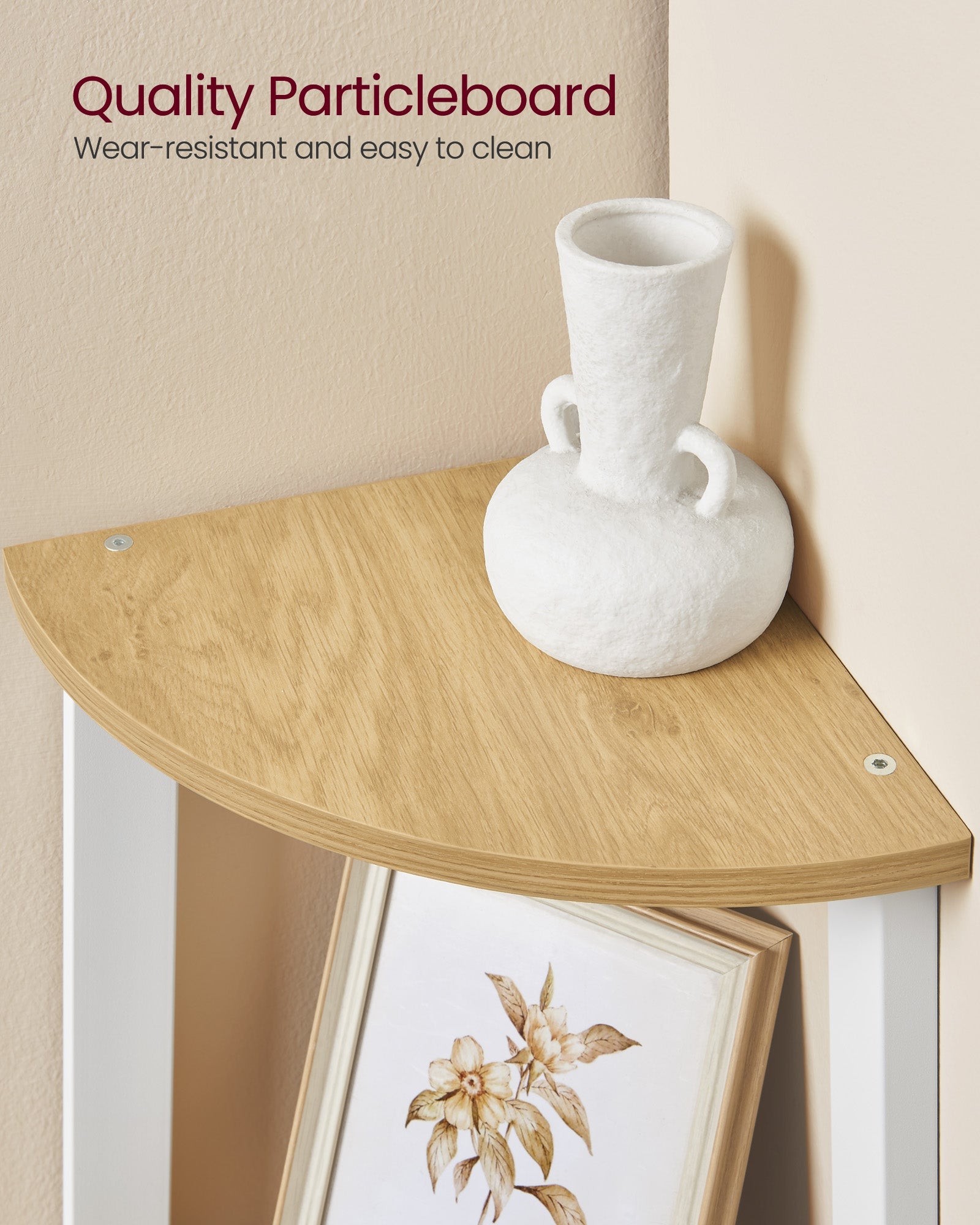 4-Tier Corner Shelf Unit – Natural Oak and Matte White – Industrial Style Organizer for Home and Living Spaces