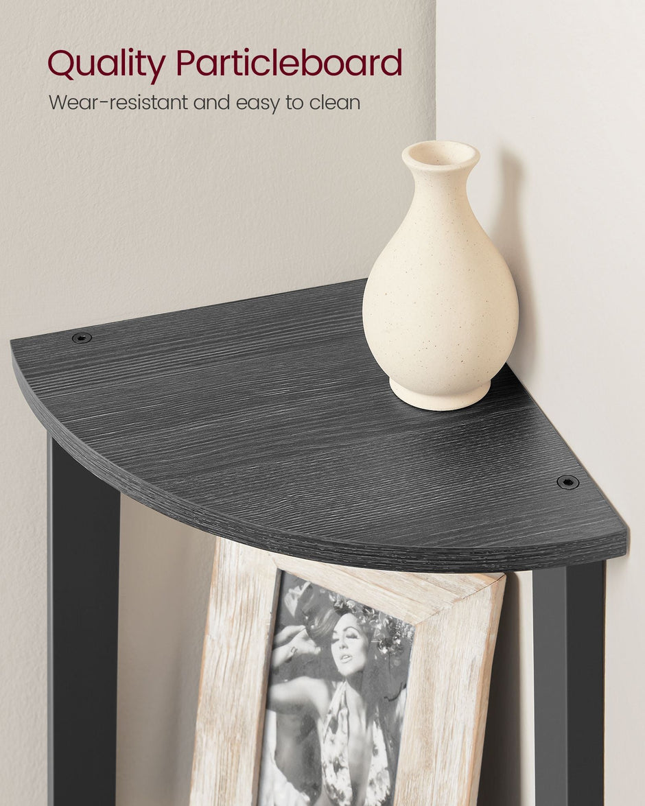 5-Tier Corner Shelf Unit – Wood and Metal – Charcoal Gray and Matte Black – Industrial Design