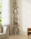 5-Tier Corner Shelf Unit – Natural Oak and Matte White – Versatile Design for Living Room and Plant Display