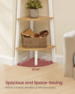 5-Tier Corner Shelf Unit – Natural Oak and Matte White – Versatile Design for Living Room and Plant Display