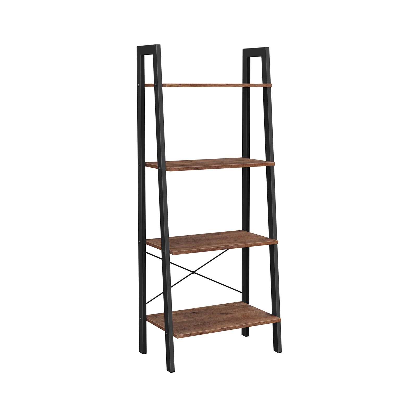 4-Tier Ladder Shelf – Wood and Metal – Hazelnut Brown and Black – Versatile Storage Solution for Living Room, Bedroom, and Kitchen