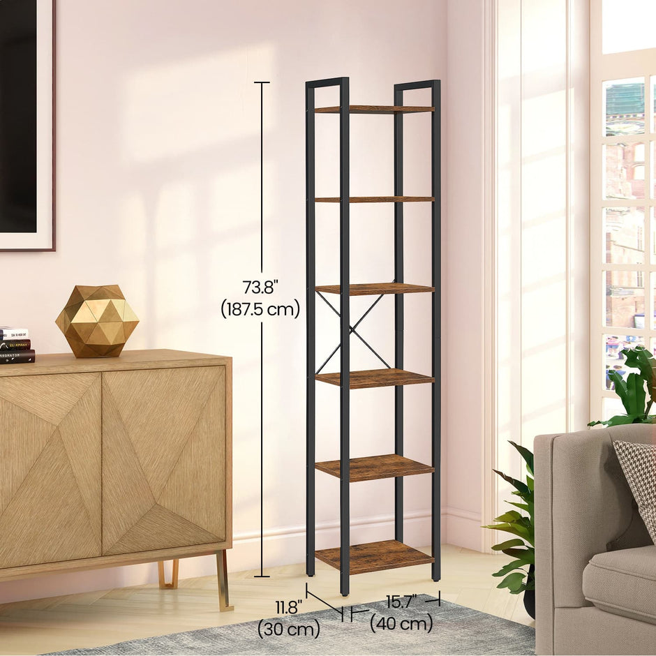 6-Tier Storage Rack – Wood – Brown – Versatile for Living Room, Study, and Bedroom