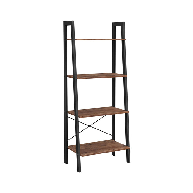 4-Tier Ladder Shelf – Wood and Metal – Hazelnut Brown and Black – Versatile Storage Solution for Living Room, Bedroom, and Kitchen