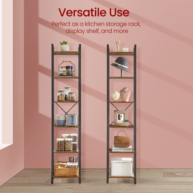 6-Tier Storage Rack – Wood – Brown – Versatile for Living Room, Study, and Bedroom