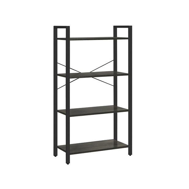 4-Tier Bookshelf – Engineered Wood – Rustic Brown – Industrial Design with Stable Iron Frame