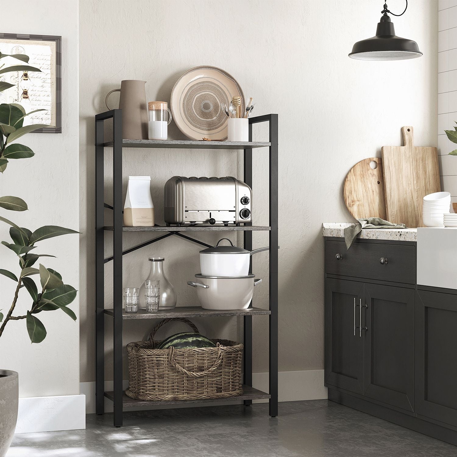 4-Tier Bookshelf – Engineered Wood – Rustic Brown – Industrial Design with Stable Iron Frame