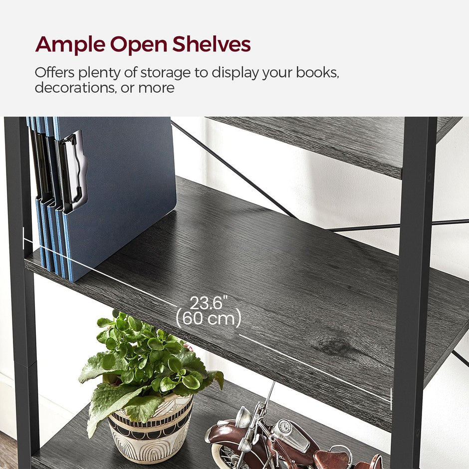 4-Tier Bookshelf – Engineered Wood – Rustic Brown – Industrial Design with Stable Iron Frame