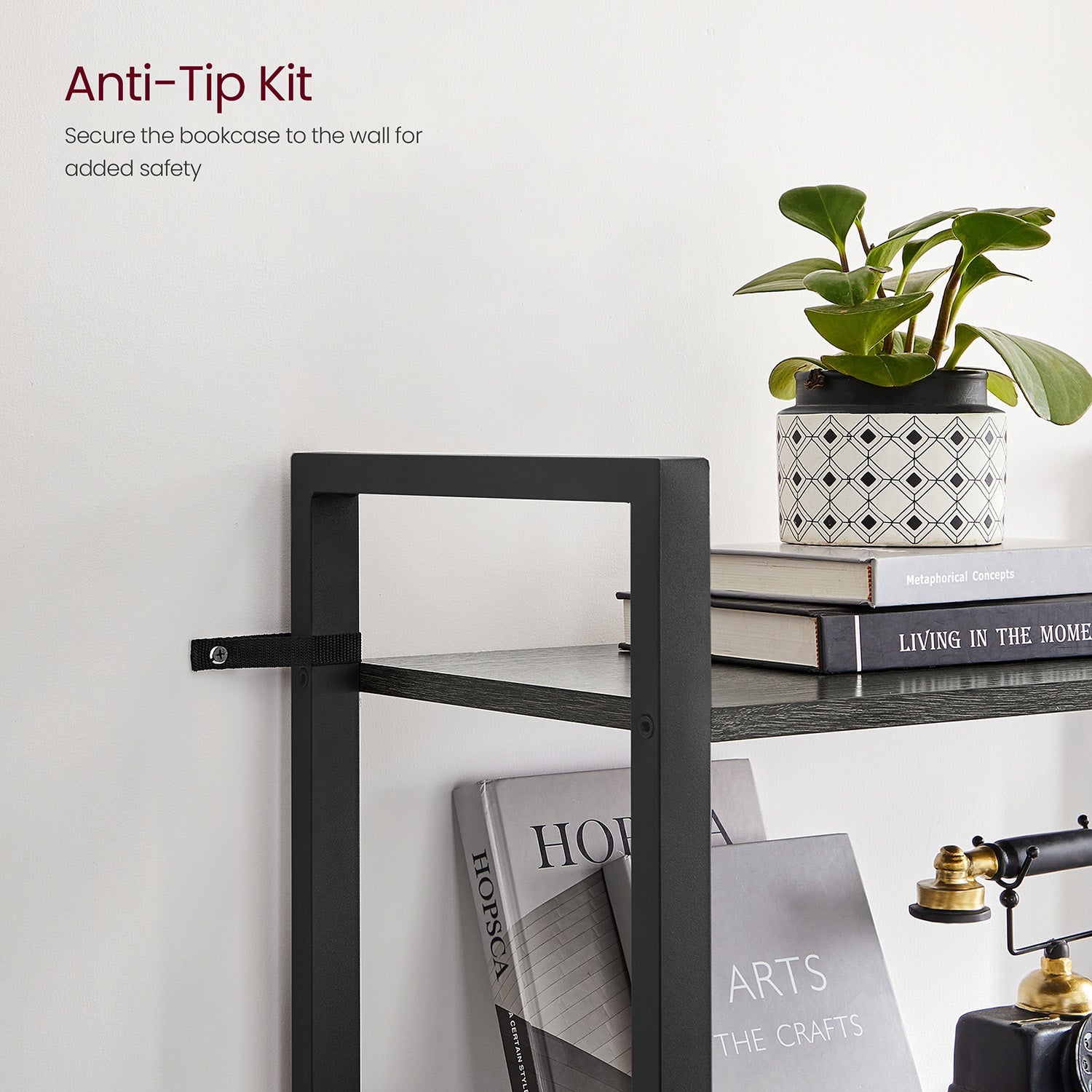 4-Tier Bookshelf – Engineered Wood – Rustic Brown – Industrial Design with Stable Iron Frame