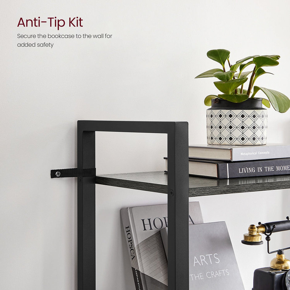 4-Tier Bookshelf – Engineered Wood – Rustic Brown – Industrial Design with Stable Iron Frame