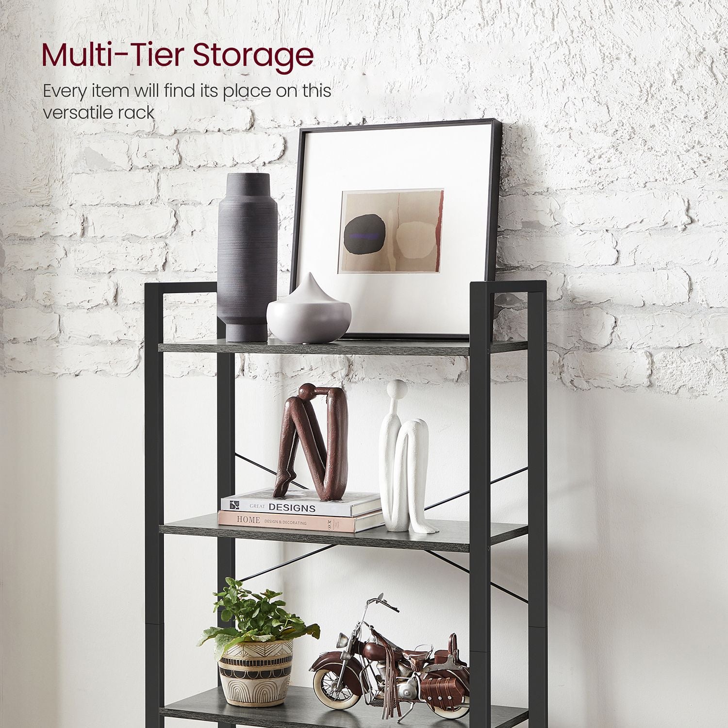 4-Tier Bookshelf – Engineered Wood – Rustic Brown – Industrial Design with Stable Iron Frame