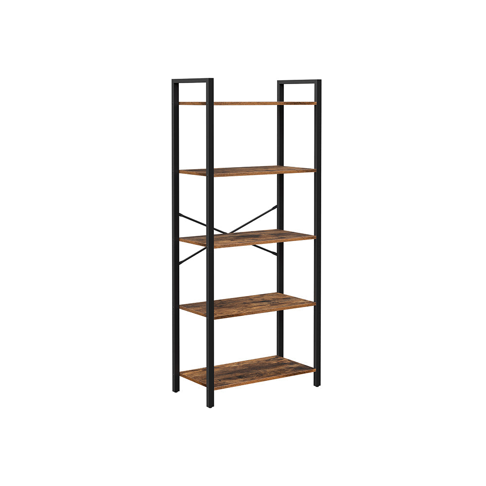 5-Tier Storage Rack – Steel Frame – Rustic Brown and Black – Industrial Style