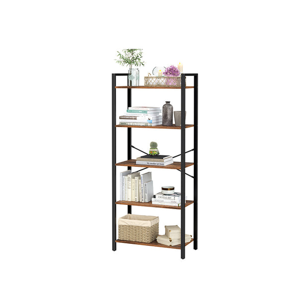 5-Tier Storage Rack – Steel Frame – Rustic Brown and Black – Industrial Style