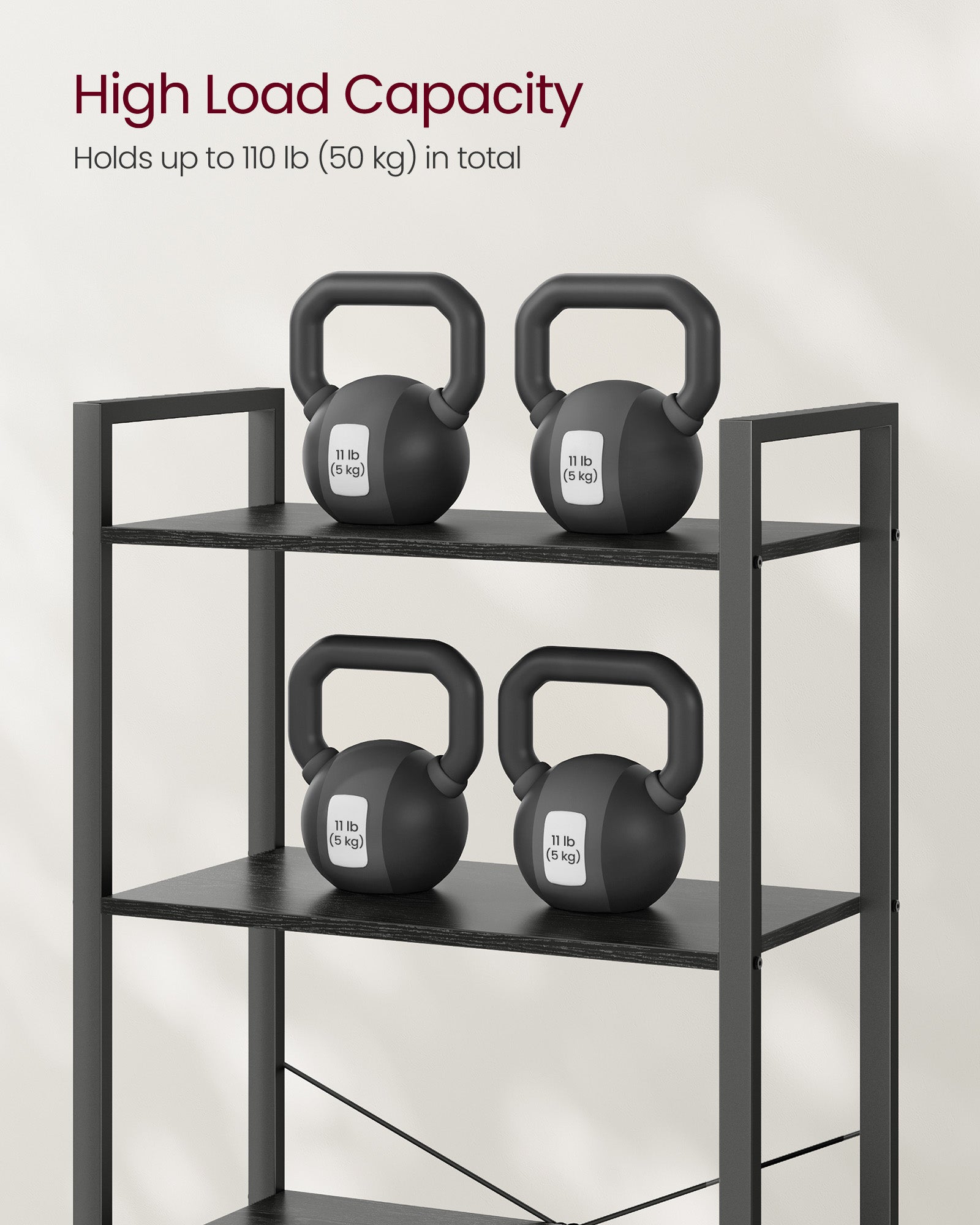 5-Tier Bookshelf – Steel Frame – Ebony Black and Ink Black – Industrial Style