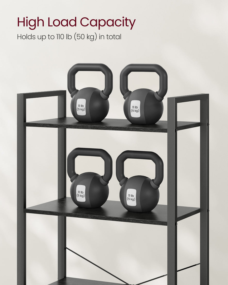 5-Tier Bookshelf – Steel Frame – Ebony Black and Ink Black – Industrial Style
