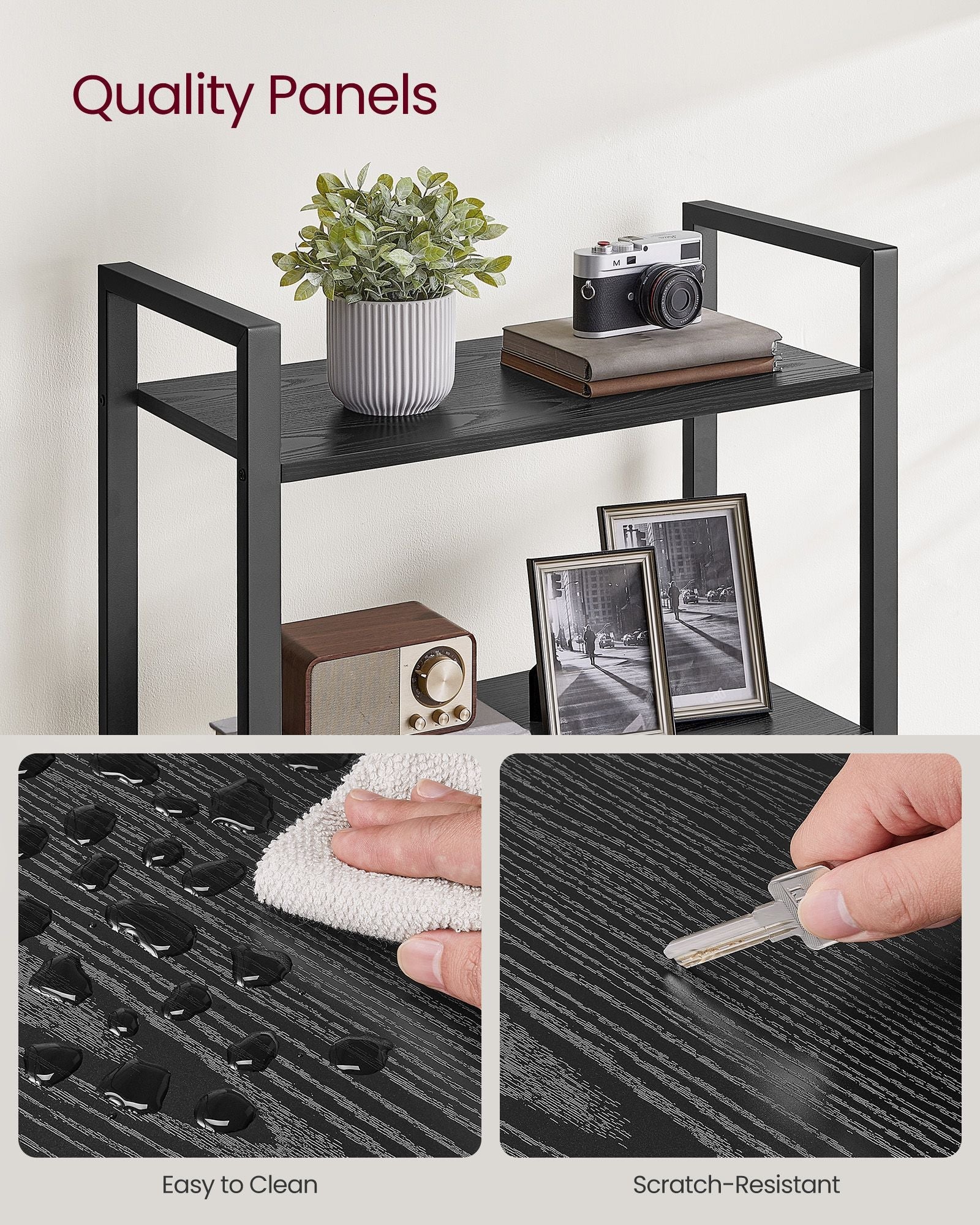 5-Tier Bookshelf – Steel Frame – Ebony Black and Ink Black – Industrial Style