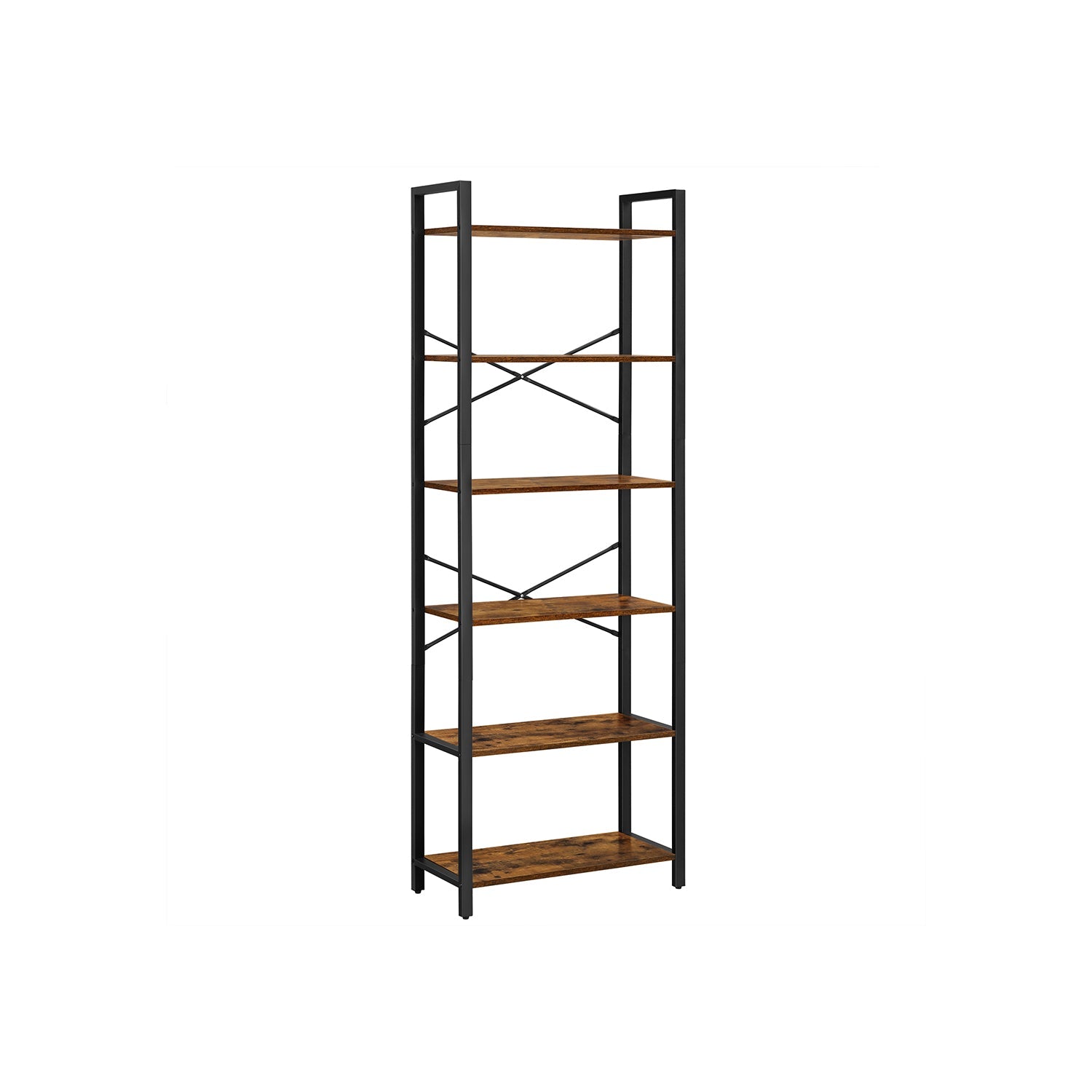 6-Tier Bookcase – Steel Frame – Special Walnut and Black – Freestanding Design