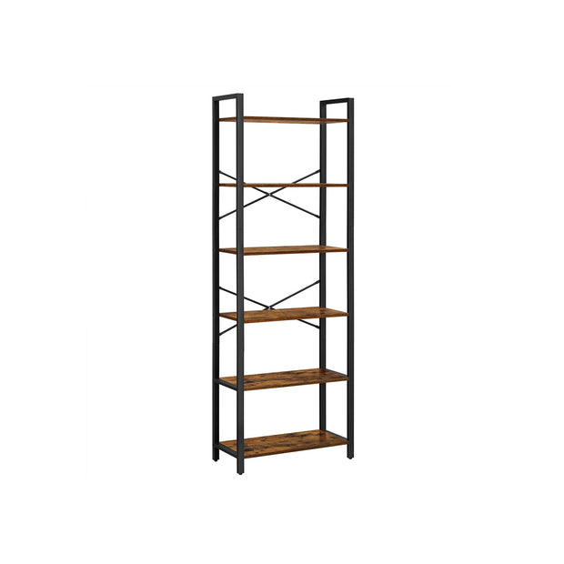 6-Tier Bookcase – Steel Frame – Special Walnut and Black – Freestanding Design