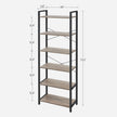 Industrial 6-Tier Bookcase – Steel – Heather Greige and Black – Adjustable Shelves