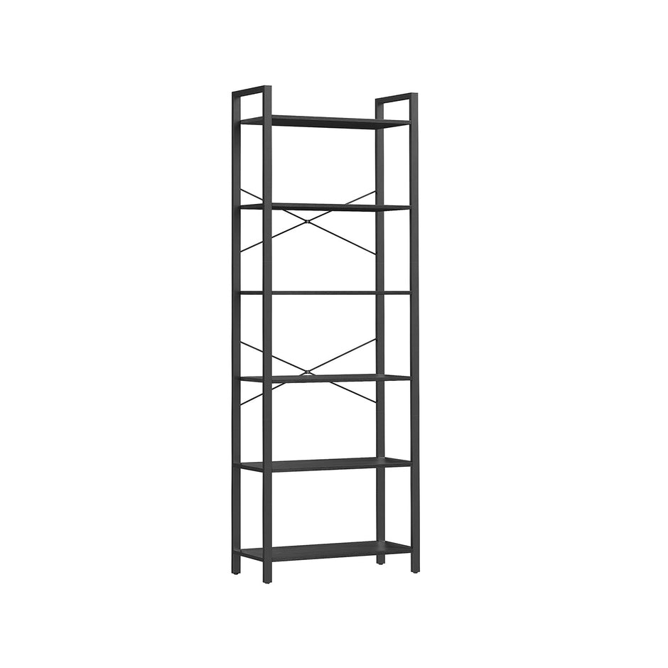 Freestanding Bookshelf – Steel – Ebony Black and Ink Black – 6-Tier Industrial Design