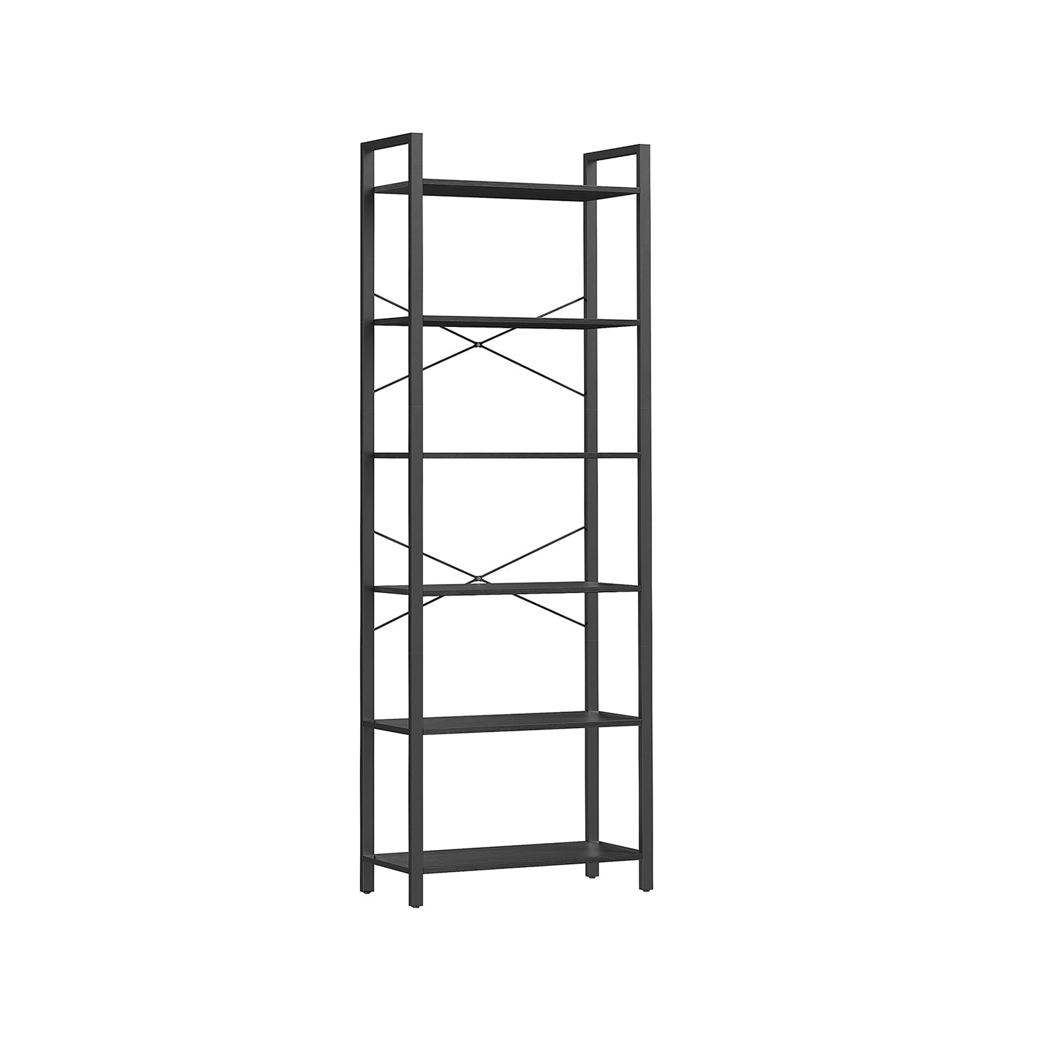 6-Tier Bookcase – Steel Frame – Special Walnut and Black – Freestanding Design