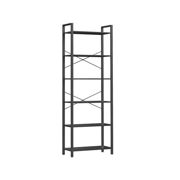 6-Tier Bookcase – Steel Frame – Special Walnut and Black – Freestanding Design