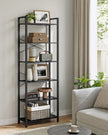 Freestanding Bookshelf – Steel – Ebony Black and Ink Black – 6-Tier Industrial Design