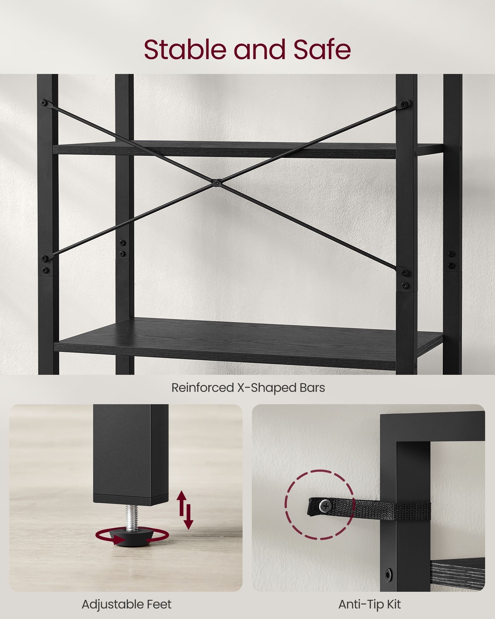 Freestanding Bookshelf – Steel – Ebony Black and Ink Black – 6-Tier Industrial Design