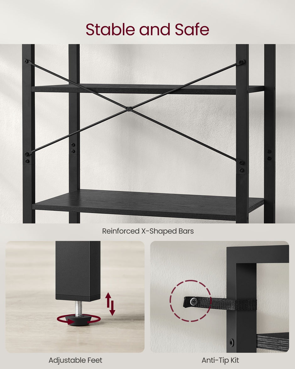 Freestanding Bookshelf – Steel – Ebony Black and Ink Black – 6-Tier Industrial Design