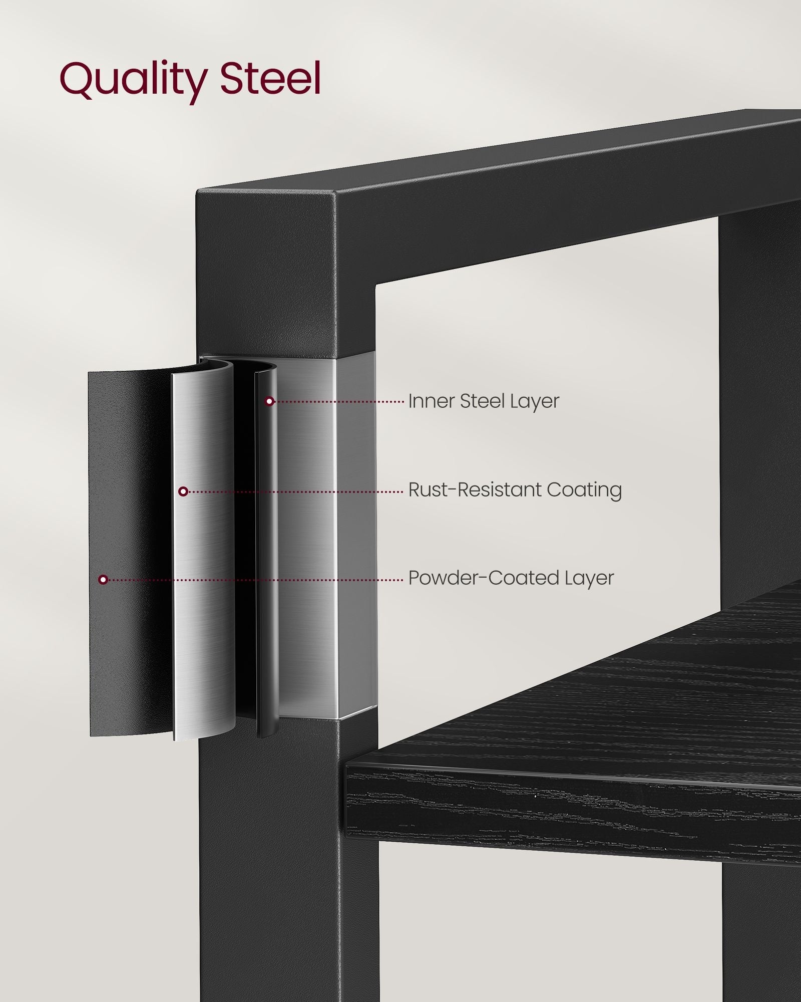 Freestanding Bookshelf – Steel – Ebony Black and Ink Black – 6-Tier Industrial Design
