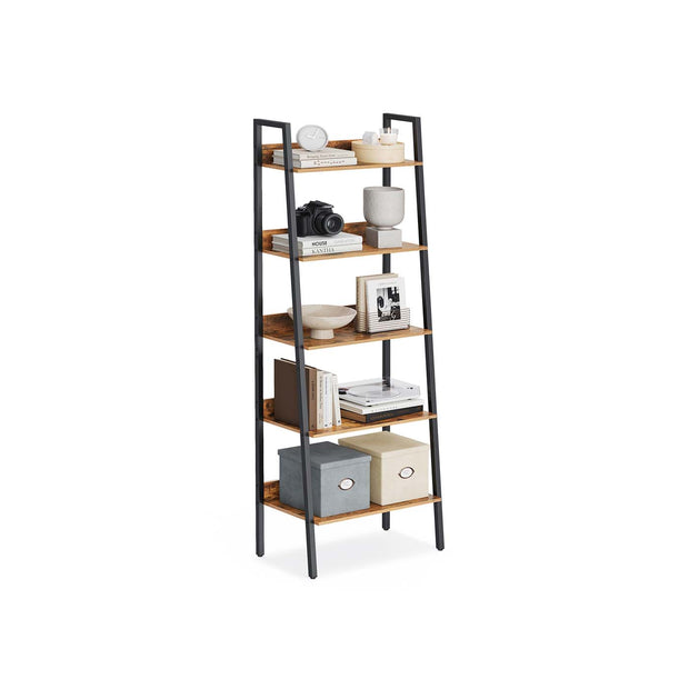 5 Tier Bookcase – Metal – Rustic Brown and Black – Freestanding Storage Shelf