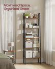 5 Tier Bookcase – Metal – Rustic Brown and Black – Freestanding Storage Shelf