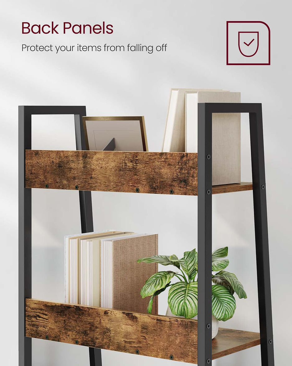 5 Tier Bookcase – Metal – Rustic Brown and Black – Freestanding Storage Shelf