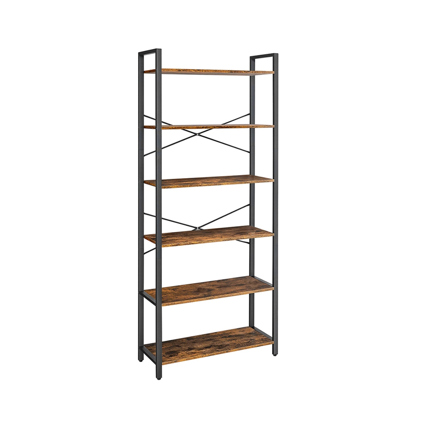 Tall Bookshelf – Steel Frame – Rustic Brown and Ink Black – 6-Tier Freestanding Shelf Unit