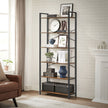 Tall Bookshelf – Steel Frame – Rustic Brown and Ink Black – 6-Tier Freestanding Shelf Unit