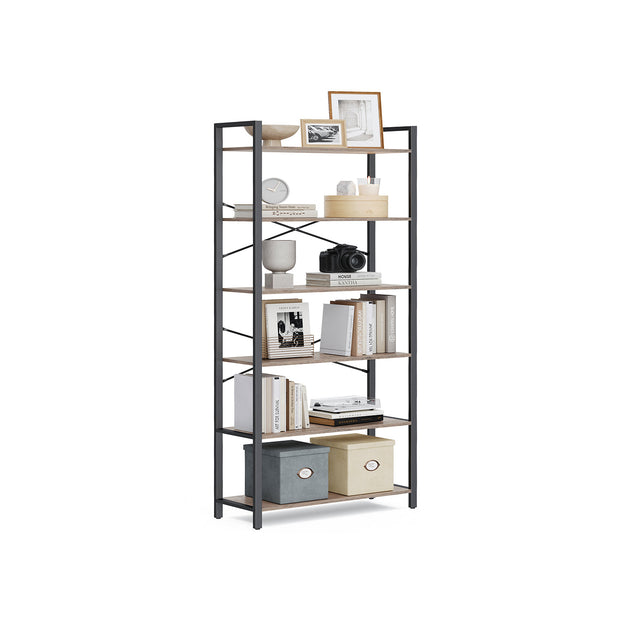 6-Tier Bookshelf – Steel Frame – Special Walnut and Black – Freestanding Design for Living Room, Bedroom, Home Office